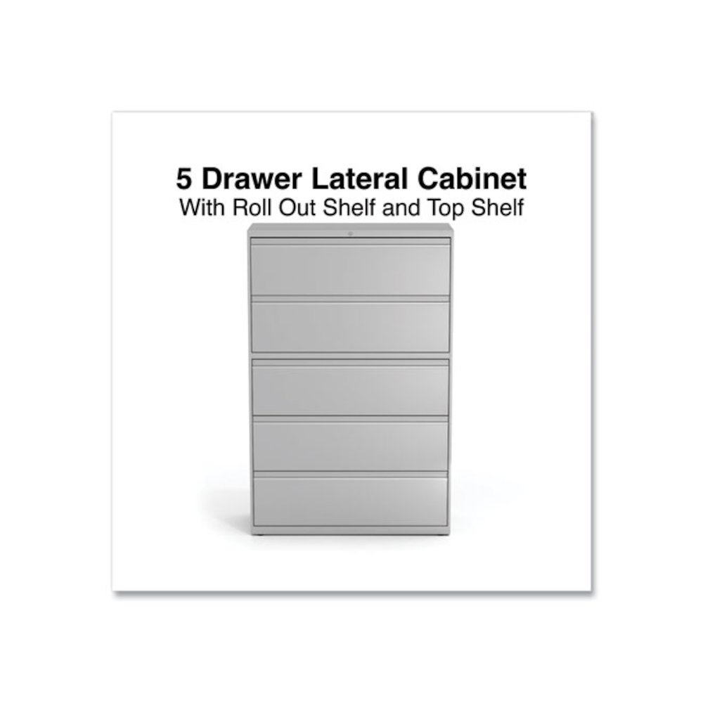 Lateral File, 5 Legal/Letter/A4/A5-Size File Drawers, 1 Roll-Out Posting Shelf, Light Gray, 42" x 18.63" x 67.63". Picture 2