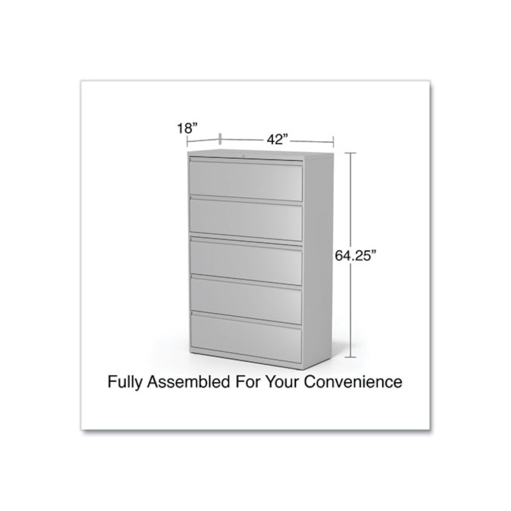 Lateral File, 5 Legal/Letter/A4/A5-Size File Drawers, 1 Roll-Out Posting Shelf, Light Gray, 42" x 18.63" x 67.63". Picture 6