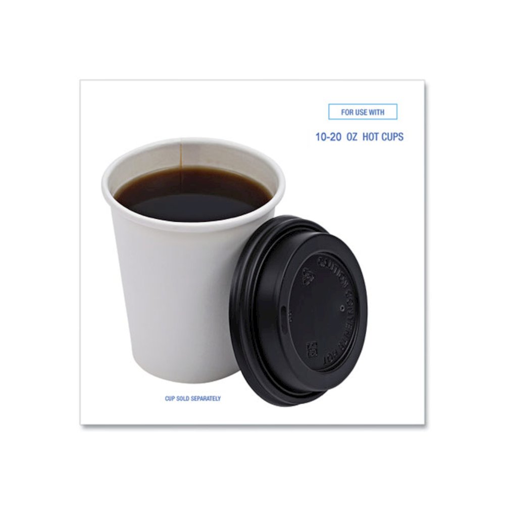 Hot Cup Lids, Fits 10 oz to 20 oz Hot Cup, Plastic, Black, 1,000/Carton. Picture 4