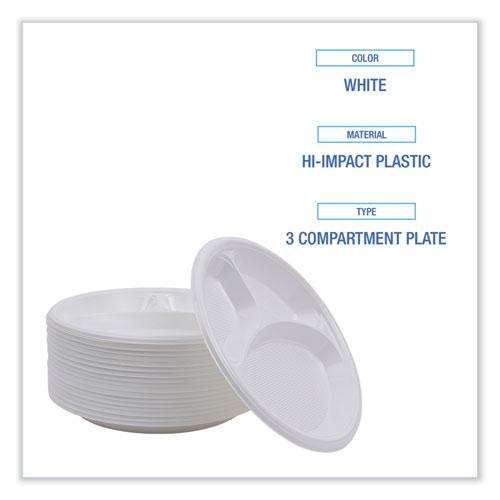Hi-Impact Plastic Dinnerware, 3-Compartment Plate, 10" dia, White, 500/Carton. Picture 4