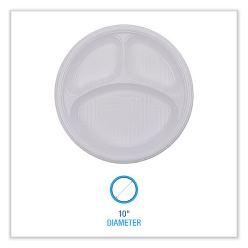 Hi-Impact Plastic Dinnerware, 3-Compartment Plate, 10" dia, White, 500/Carton. Picture 2