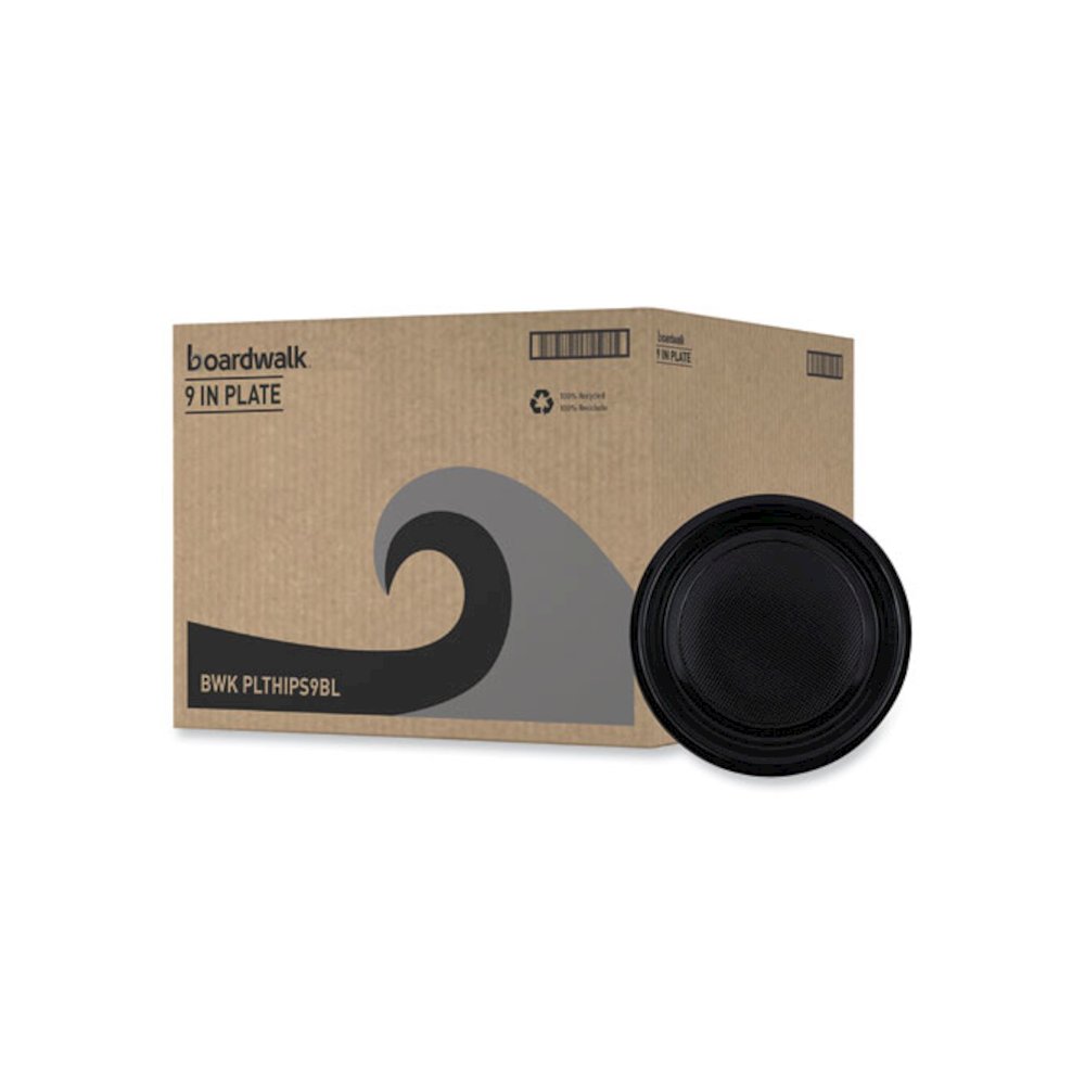 Hi-Impact Plastic Dinnerware, Plate, 9" dia, Black, 500/Carton. Picture 1