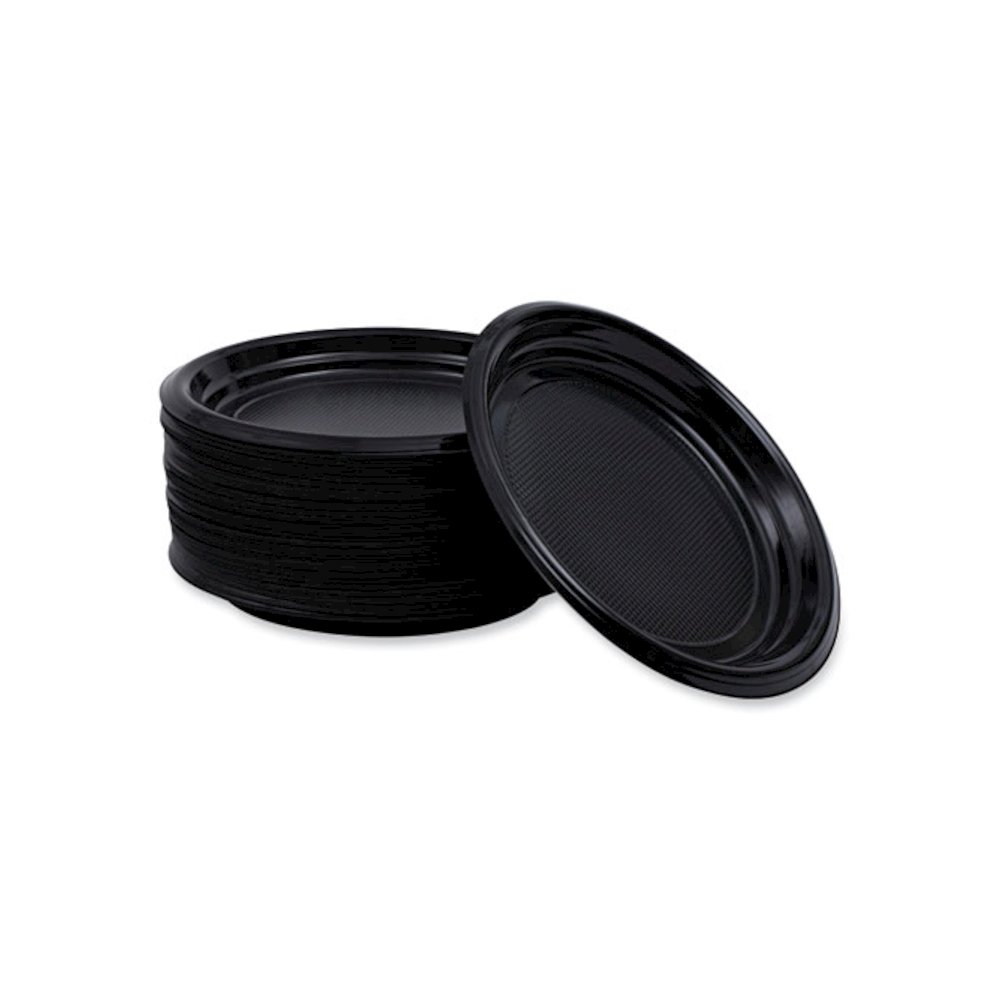 Hi-Impact Plastic Dinnerware, Plate, 9" dia, Black, 500/Carton. Picture 6