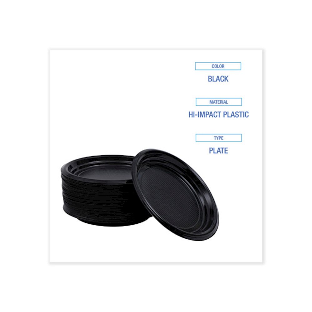 Hi-Impact Plastic Dinnerware, Plate, 9" dia, Black, 500/Carton. Picture 4