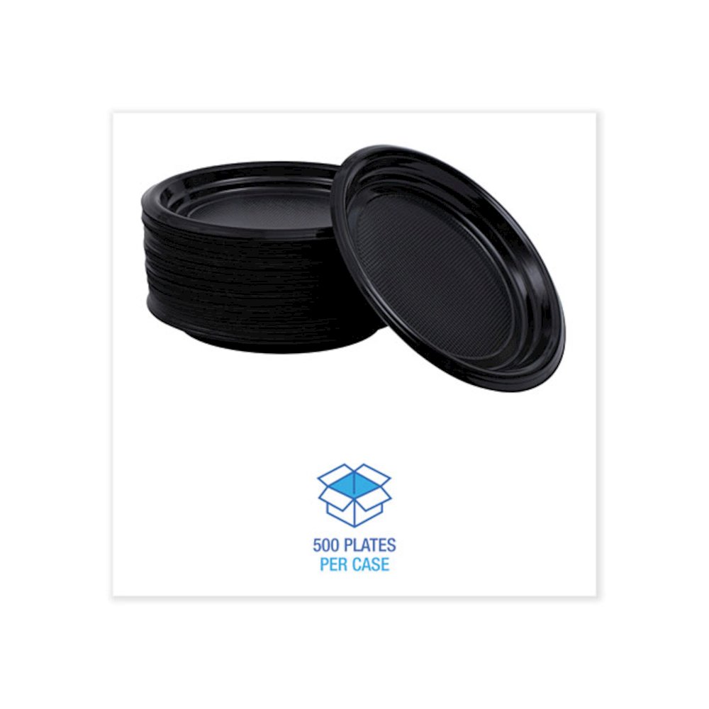 Hi-Impact Plastic Dinnerware, Plate, 9" dia, Black, 500/Carton. Picture 3