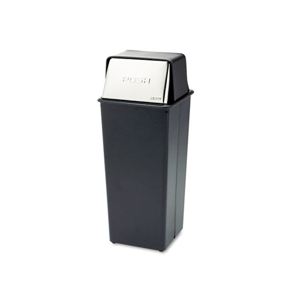 Reflections Push Top Square Receptacle, 21 gal, Steel, Black/Chrome. Picture 1