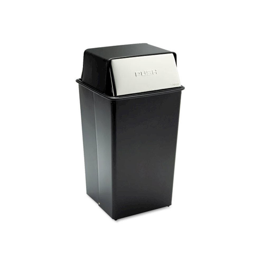 Reflections Push Top Square Receptacle, 36 gal, Steel, Black/Chrome. Picture 1