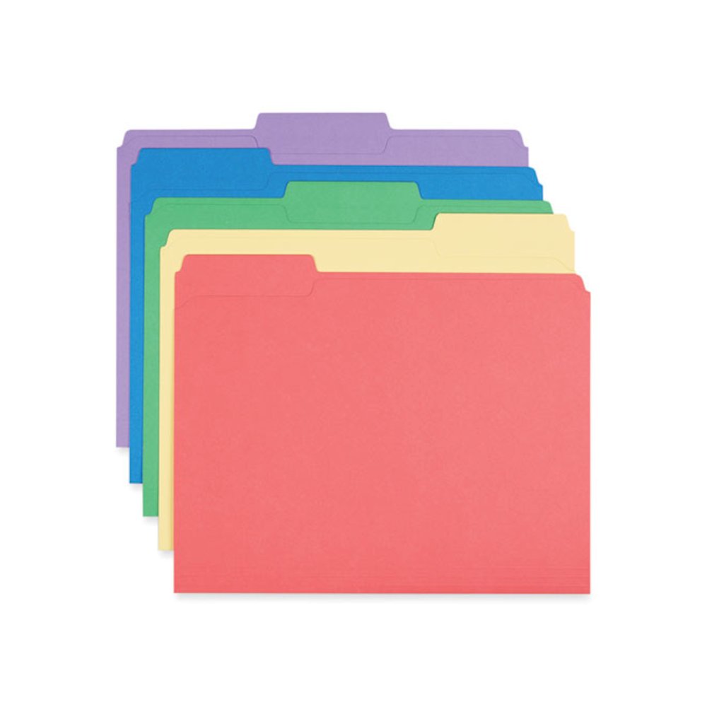 Reinforced Top-Tab File Folders, 1/3-Cut Tabs: Assorted, Letter Size, 1" Expansion, Assorted Colors, 100/Box. Picture 3