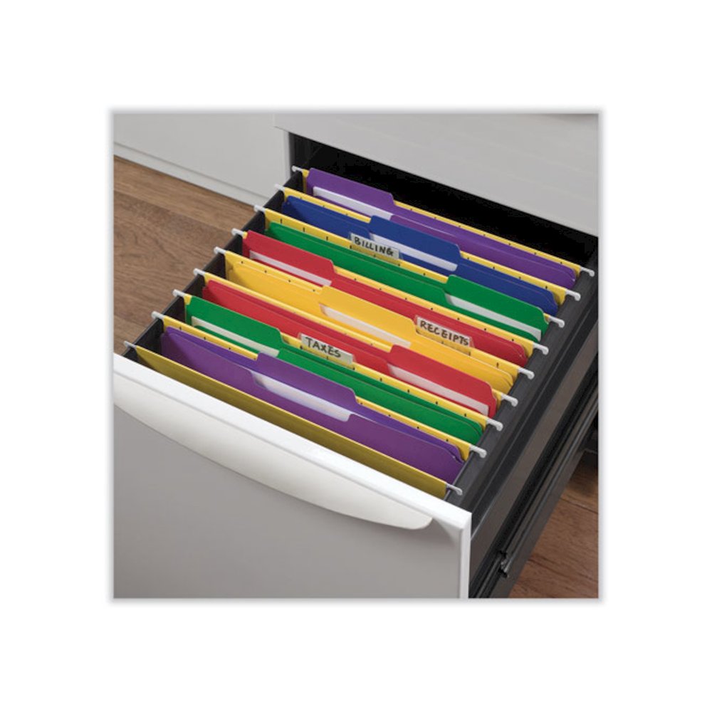 Reinforced Top-Tab File Folders, 1/3-Cut Tabs: Assorted, Letter Size, 1" Expansion, Assorted Colors, 100/Box. Picture 4