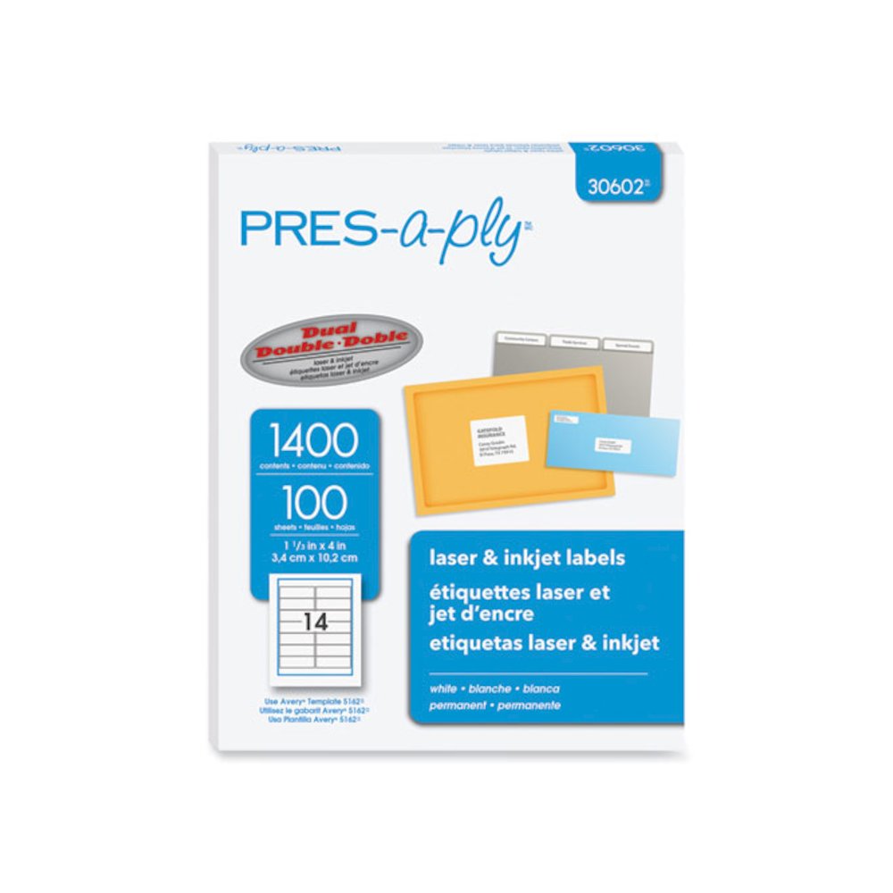 Labels, Laser Printers, 1.33 x 4, White, 14/Sheet, 100 Sheets/Box. Picture 1