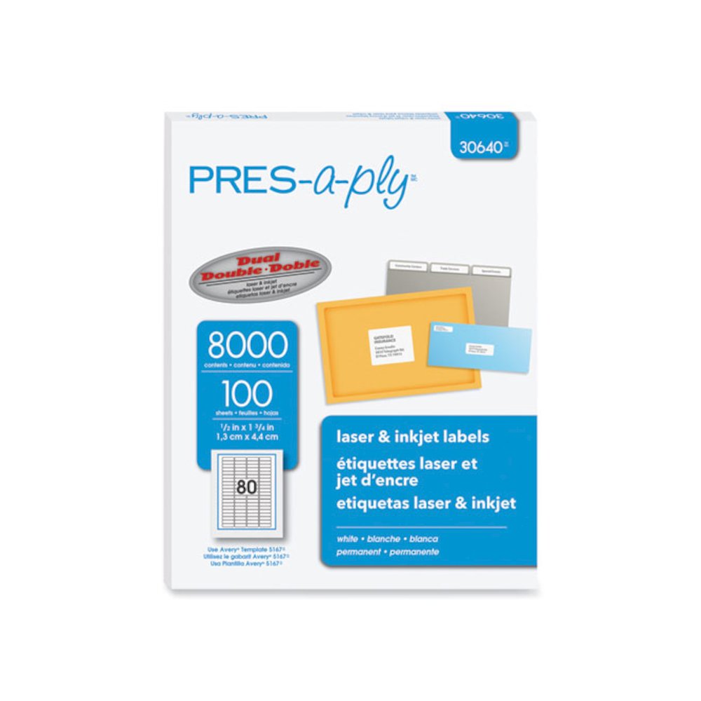 Labels, Inkjet/Laser Printers, 0.5 x 1.75, White, 80/Sheet, 100 Sheets/Pack. Picture 1