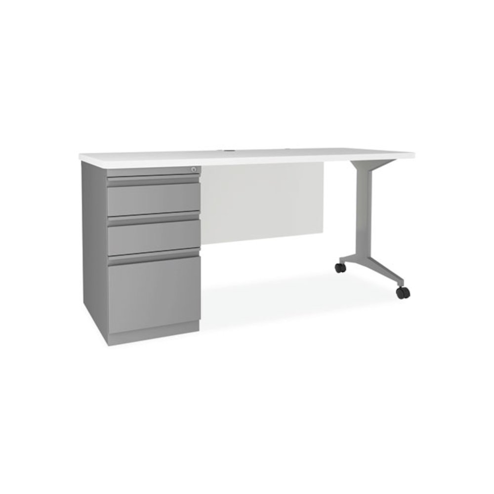 Alera Modern Teacher Series Pedestal Desk, Left-Side Pedestal: Box/Box/File, 60" x 24" x 28.75", White/Silver. Picture 6
