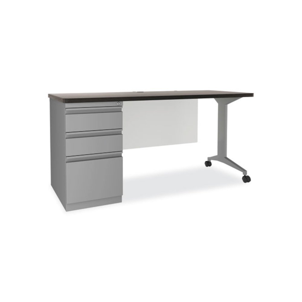 Alera Modern Teacher Series Pedestal Desk, Left-Side Pedestal: Box/Box/File, 60" x 24" x 28.75", Charcoal Woodgrain/Gray. Picture 6