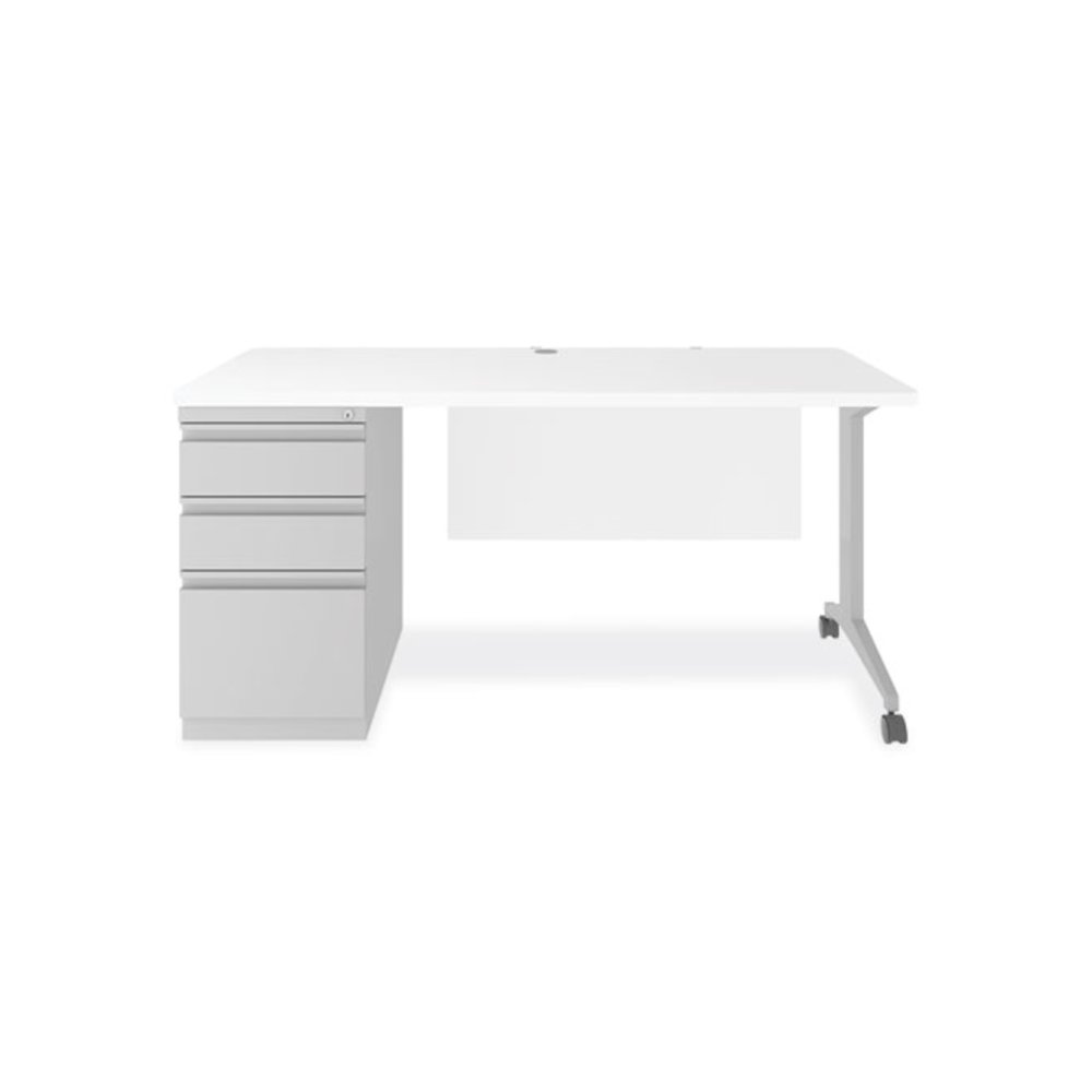 Alera Modern Teacher Series Pedestal Desk, Left-Side Pedestal: Box/Box/File, 60" x 24" x 28.75", White/Silver. Picture 1