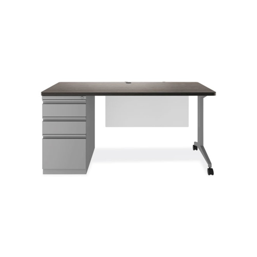 Alera Modern Teacher Series Pedestal Desk, Left-Side Pedestal: Box/Box/File, 60" x 24" x 28.75", Charcoal Woodgrain/Gray. Picture 1