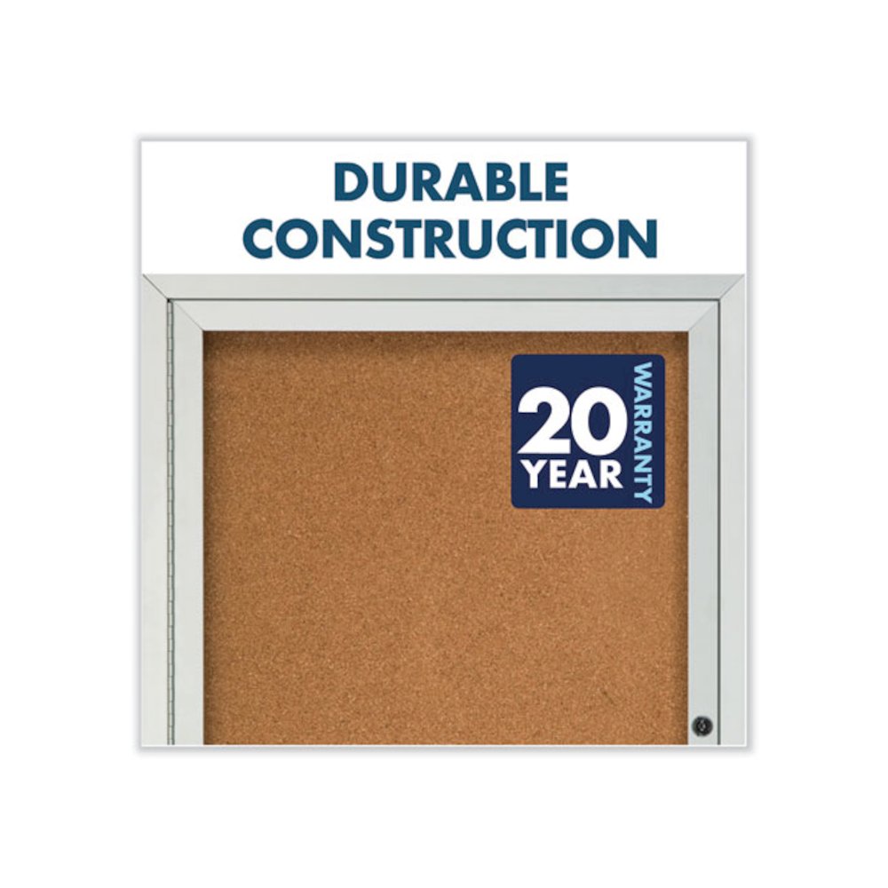 Enclosed Indoor Cork Bulletin Board with Three Hinged Doors, 72" x 36", Tan Surface, Satin Aluminum Frame. Picture 3