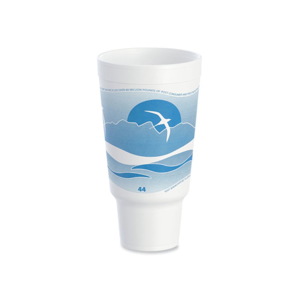 Horizon Hot/Cold Foam Drinking Cups, 44 oz, White/Ocean Blue, 15/Bag, 20 Bags/Carton. Picture 1