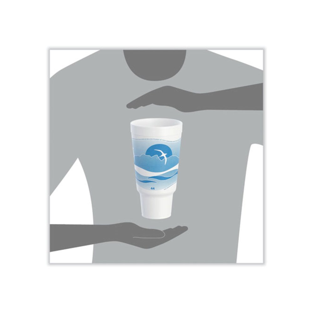 Horizon Hot/Cold Foam Drinking Cups, 44 oz, White/Ocean Blue, 15/Bag, 20 Bags/Carton. Picture 4