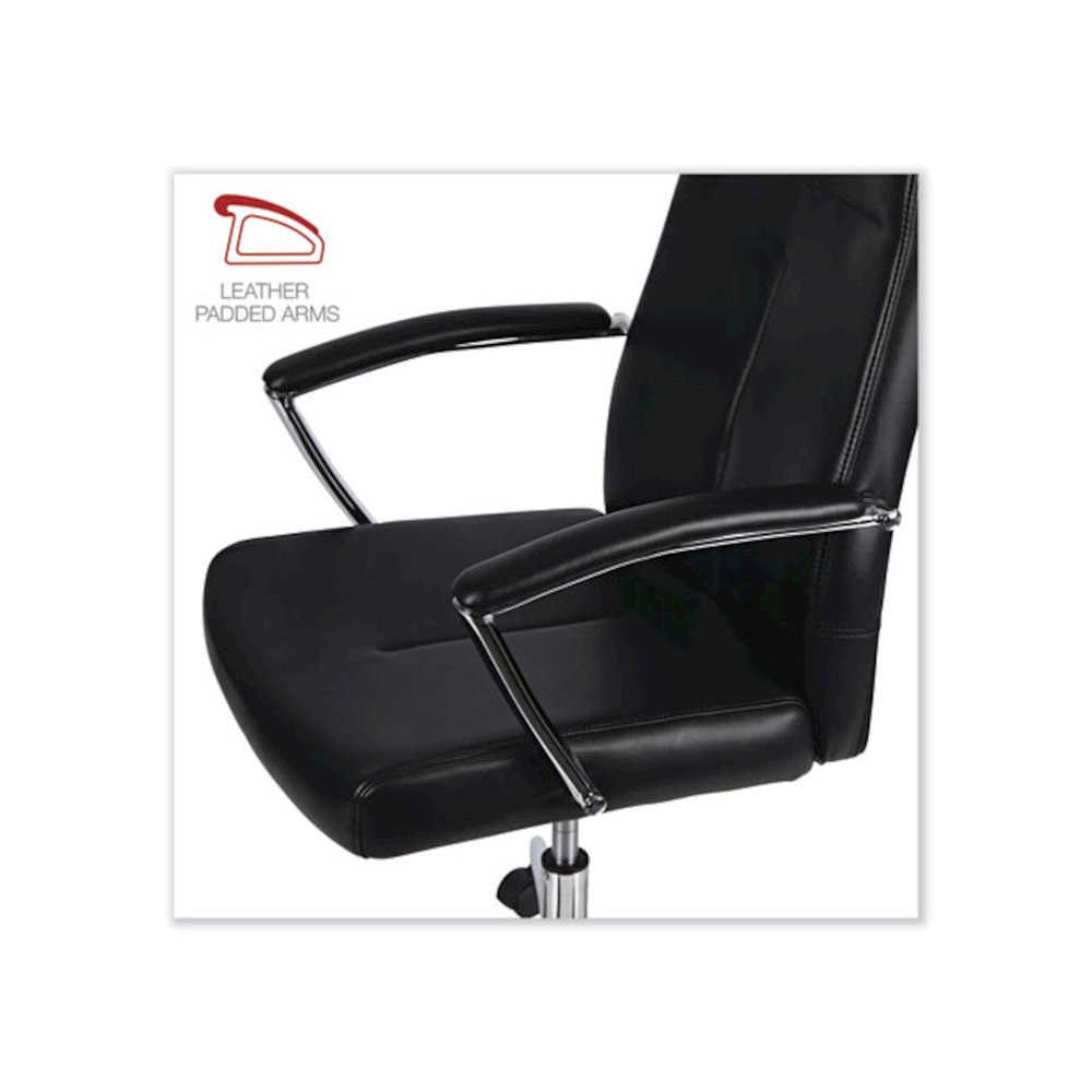 Leather Task Chair, Supports Up to 275 lb, 18.19" to 21.93" Seat Height, Black Seat, Black Back. Picture 3