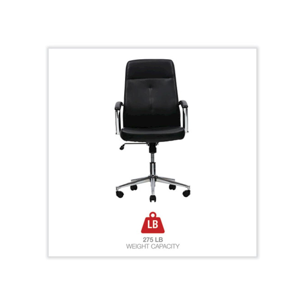 Leather Task Chair, Supports Up to 275 lb, 18.19" to 21.93" Seat Height, Black Seat, Black Back. Picture 4