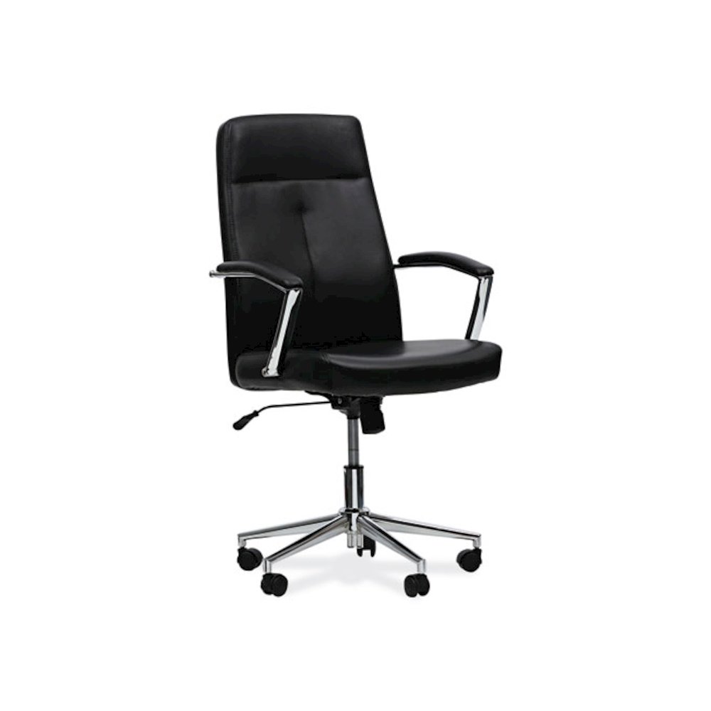 Leather Task Chair, Supports Up to 275 lb, 18.19" to 21.93" Seat Height, Black Seat, Black Back. Picture 1