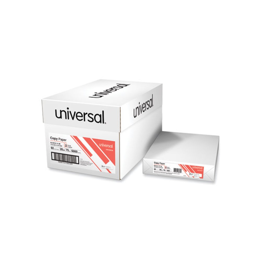Copy Paper, 92 Bright, 3-Hole, 20 lb Bond Weight, 8.5 x 11, White, 500 Sheets/Ream, 10 Reams/Carton. Picture 1