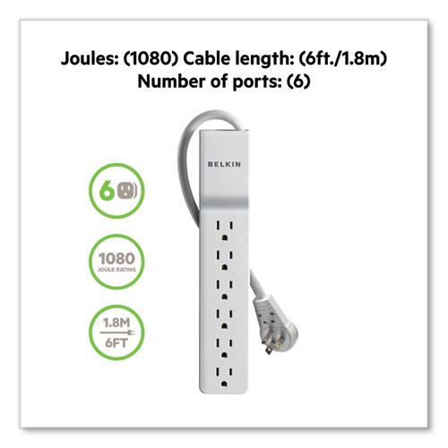 Home/Office Surge Protector with Rotating Plug, 6 AC Outlets, 6 ft Cord, 720 J, White. Picture 2