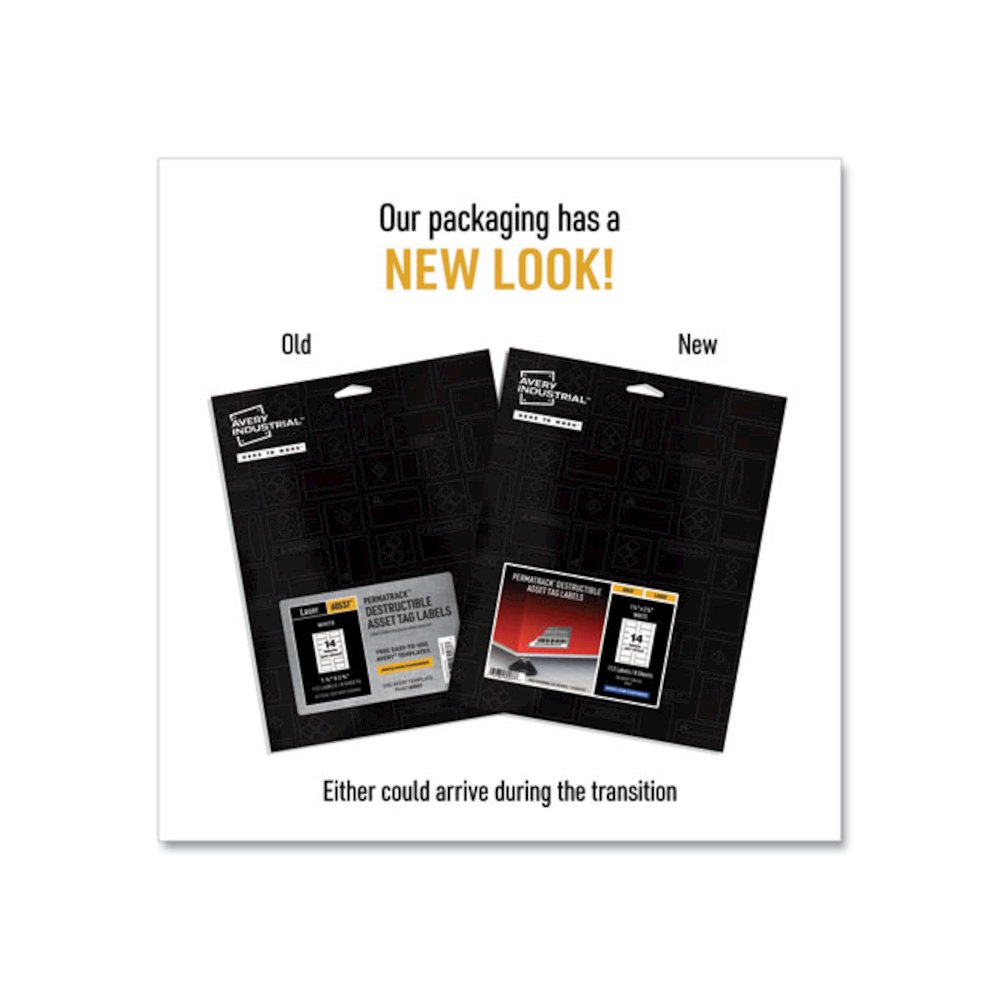 PermaTrack Destructible Asset Tag Labels, Laser Printers, 1.25 x 2.75, White, 14/Sheet, 8 Sheets/Pack. Picture 2