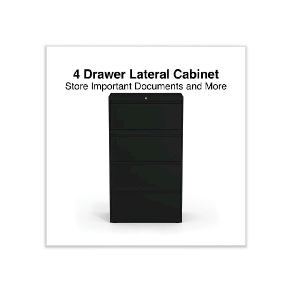 Lateral File, 4 Legal/Letter-Size File Drawers, Black, 30" x 18.63" x 52.5". Picture 6