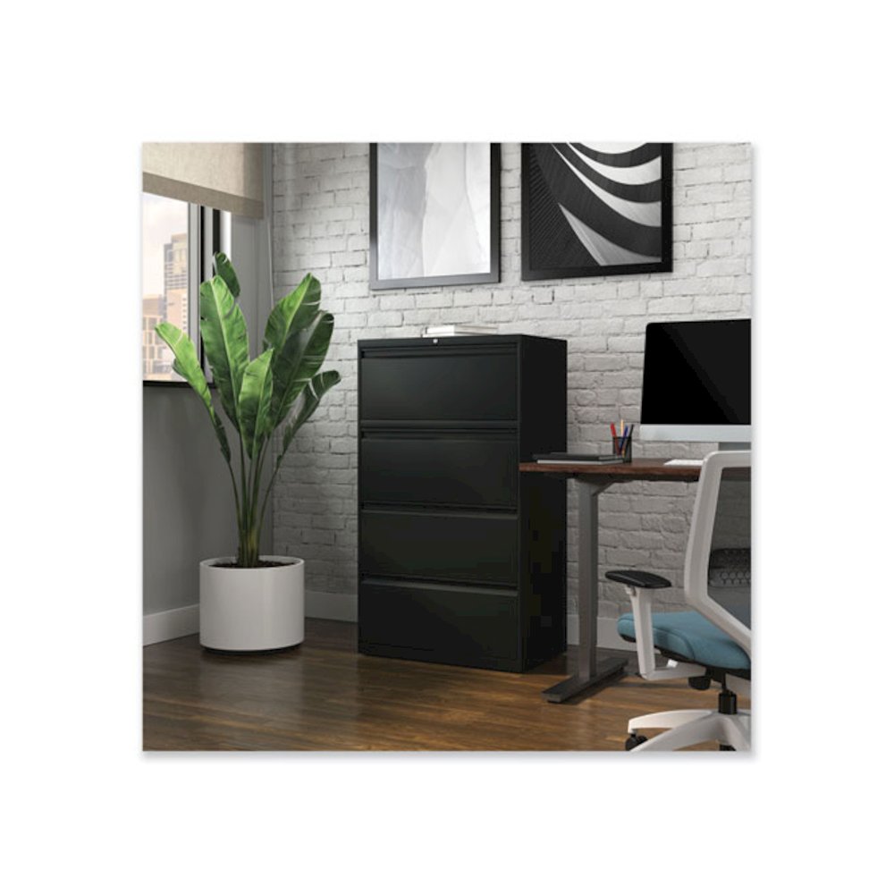Lateral File, 4 Legal/Letter-Size File Drawers, Black, 30" x 18.63" x 52.5". Picture 3
