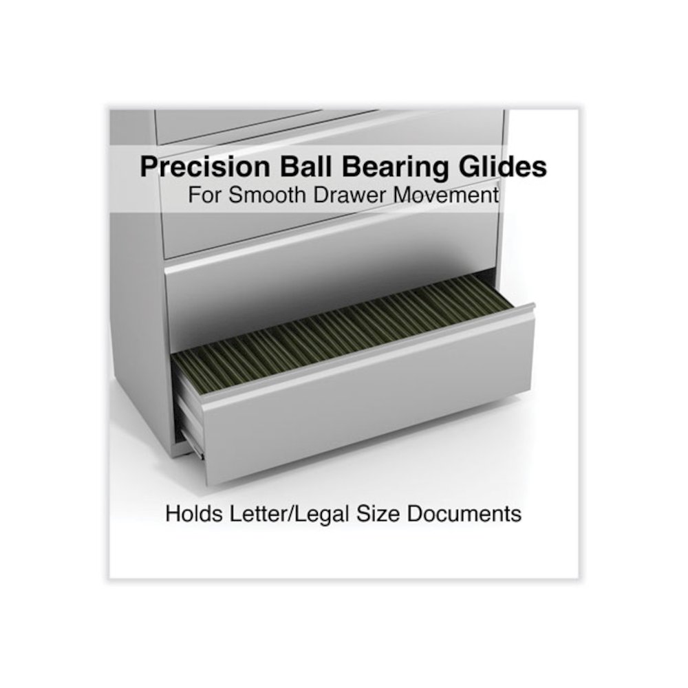 Lateral File, 5 Legal/Letter/A4/A5-Size File Drawers, 1 Roll-Out Posting Shelf, Light Gray, 42" x 18.63" x 67.63". Picture 3