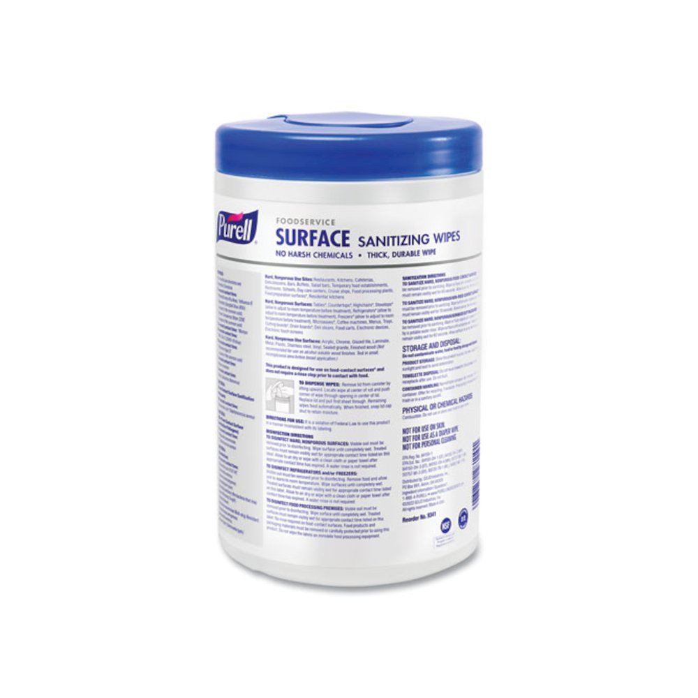 Foodservice Surface Sanitizing Wipes, 1-Ply, 10 x 7, Fragrance-Free, White, 110/Canister, 6 Canisters/Carton. Picture 3