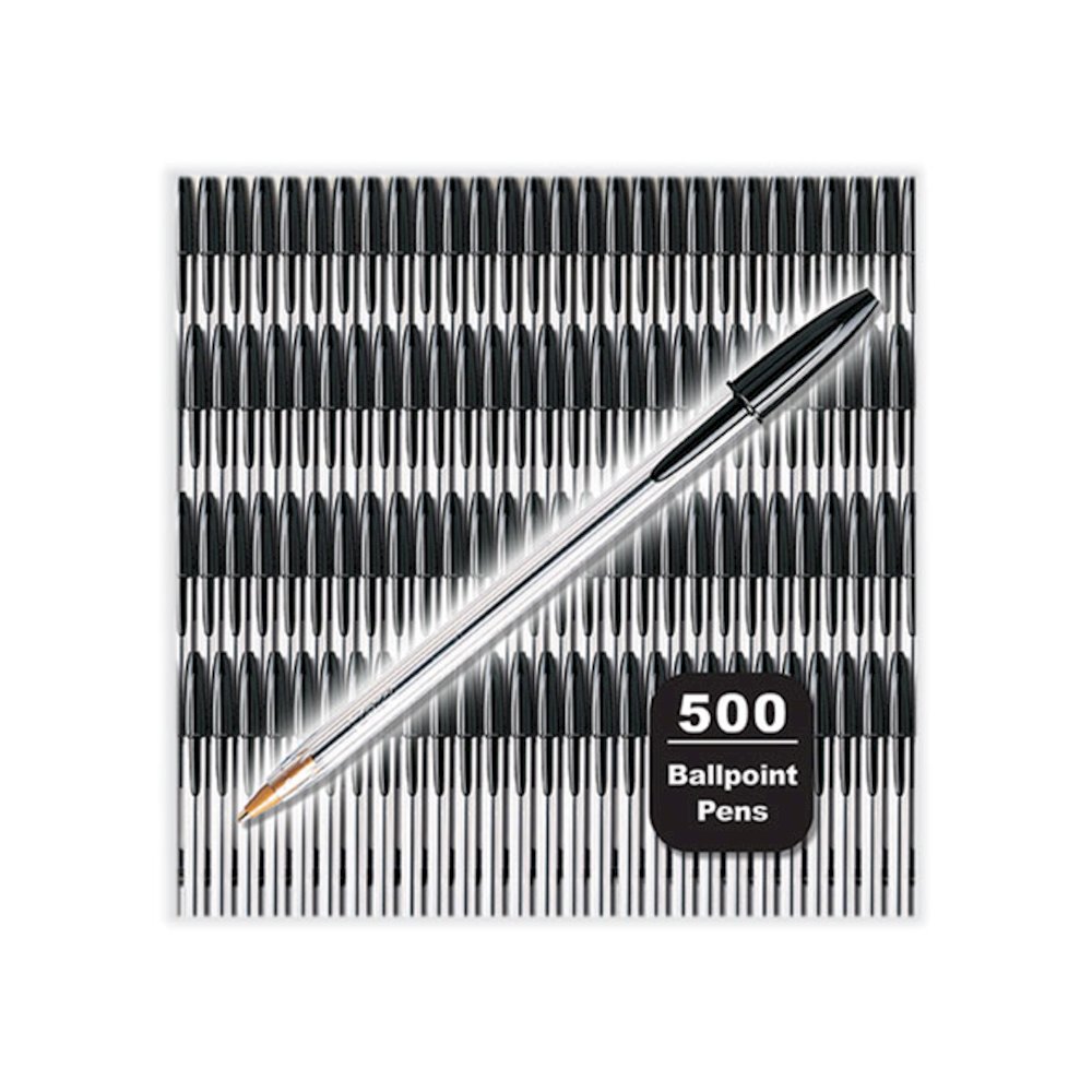 Cristal Xtra Smooth Ballpoint Pen, Stick, Medium 1 mm, Black Ink, Clear Barrel, 500/Pack. Picture 2