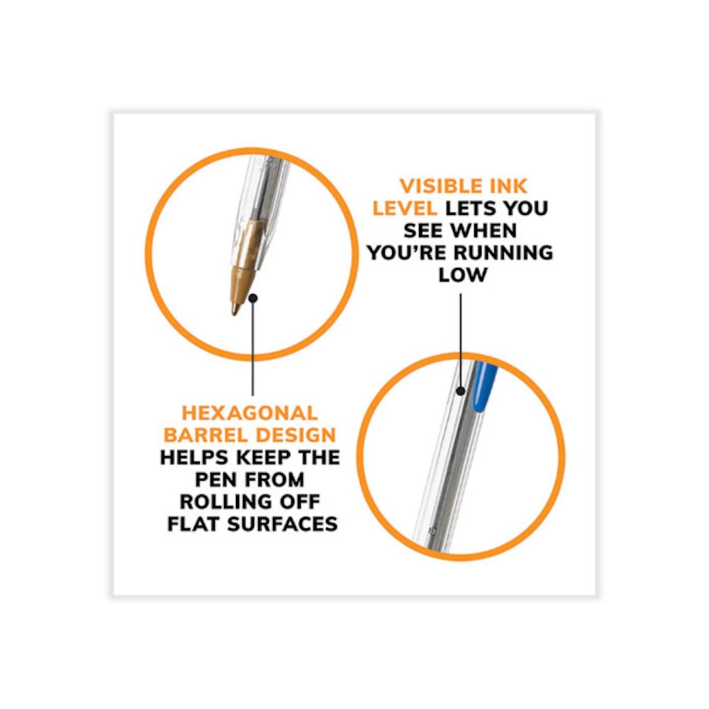 Cristal Xtra Smooth Ballpoint Pen, Stick, Medium 1 mm, Blue Ink, Clear Barrel, 500/Pack. Picture 6