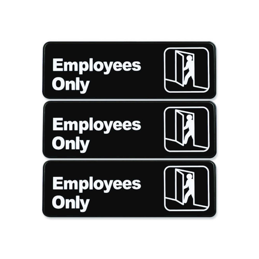 Employees Only Indoor/Outdoor Wall Sign, 9" x 3", Black Face, White Graphics, 3/Pack. Picture 1