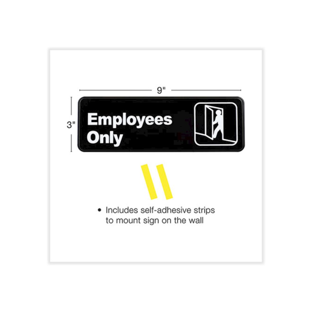 Employees Only Indoor/Outdoor Wall Sign, 9" x 3", Black Face, White Graphics, 3/Pack. Picture 2