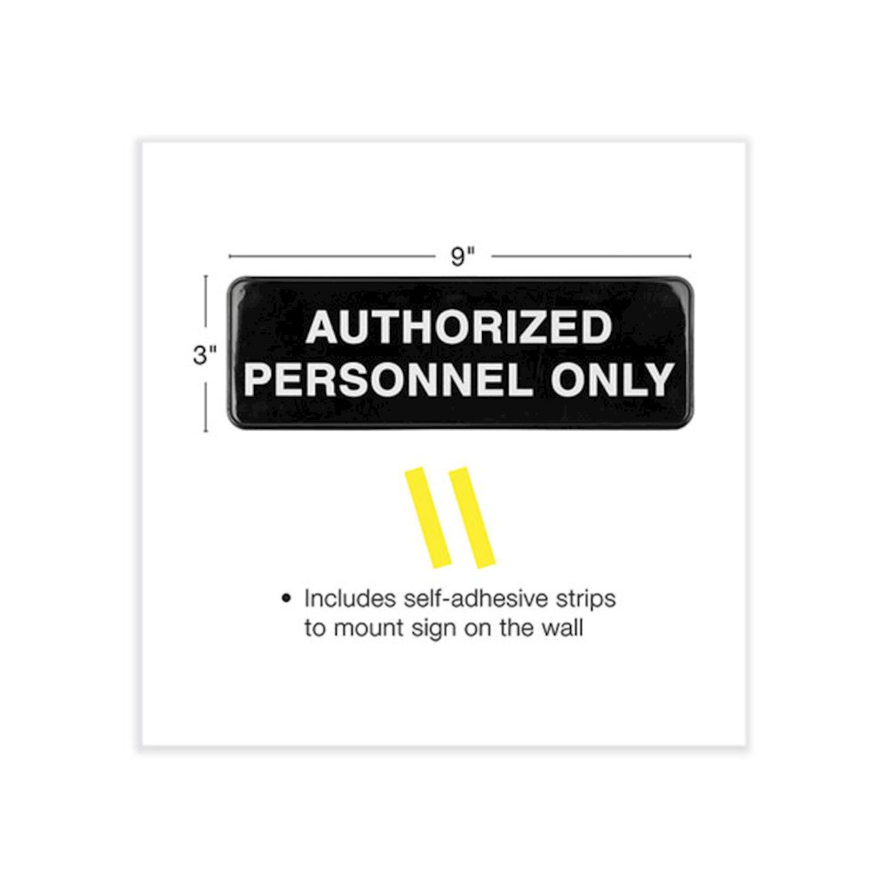 Authorized Personnel Only Indoor/Outdoor Wall Sign, 9" x 3", Black Face, White Graphics, 3/Pack. Picture 2