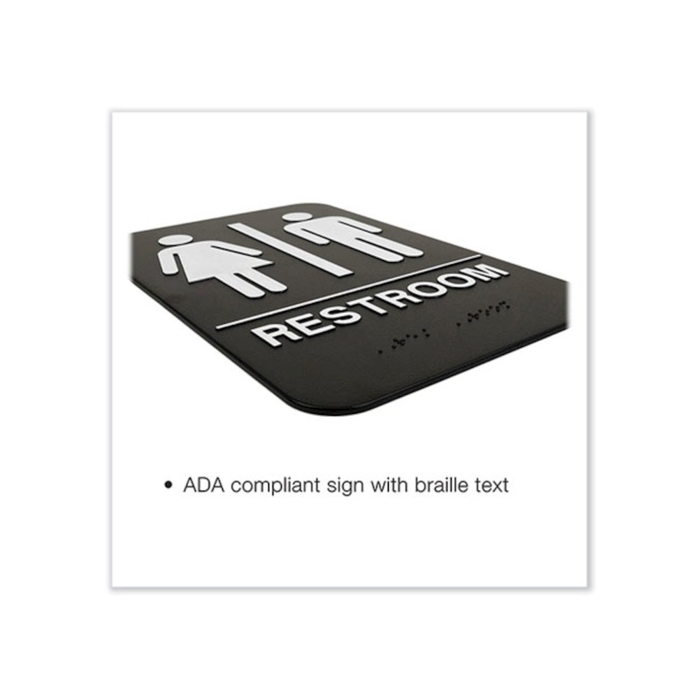 Indoor/Outdoor Restroom with Braille Text, 6 x 9, Black Face, White Graphics, 3/Pack. Picture 3
