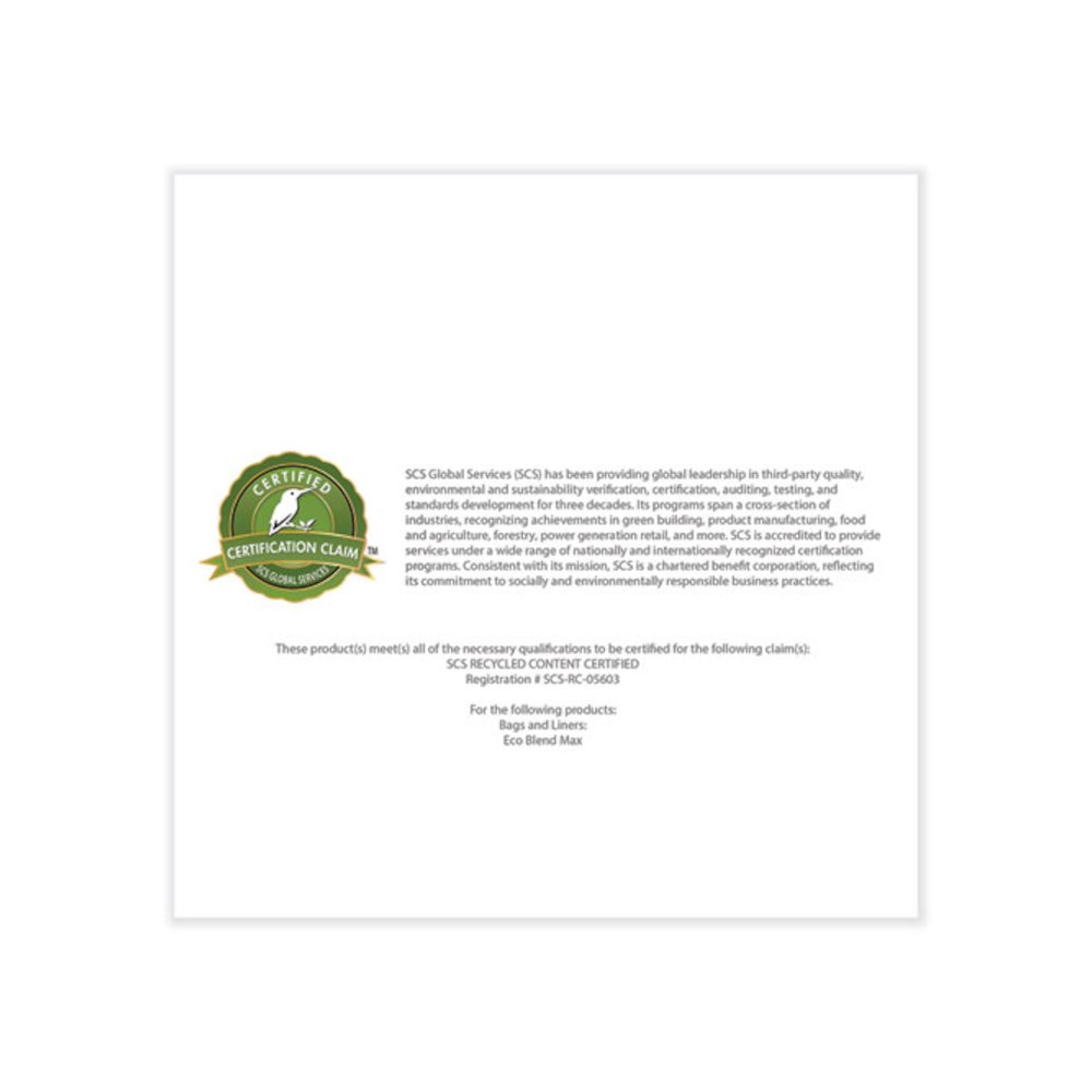 Eco Blend Max Can Liners, 45 gal, 0.8 mil, 40" x 46", Clear, 25 Bags/Roll, 6 Rolls/Carton. Picture 5
