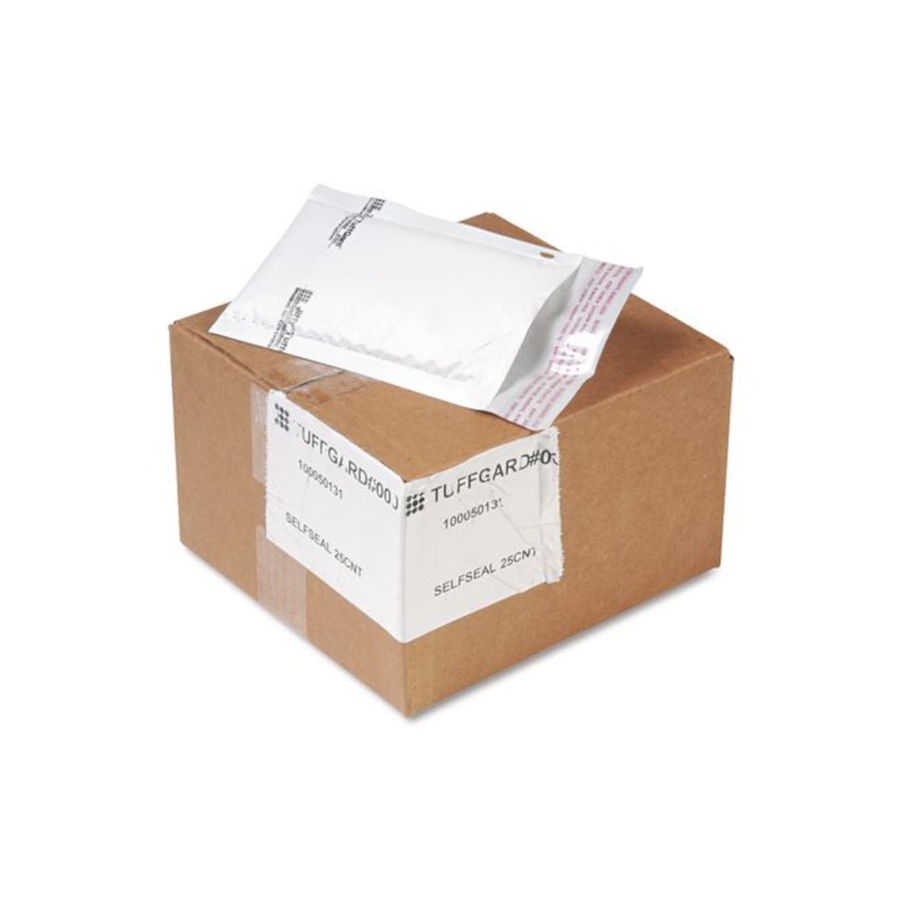 Jiffy TuffGard Self-Seal Cushioned Mailer, #000, Barrier Bubble Air Cell Cushion, Self-Adhesive Closure, 4 x 8, White, 25/CT. Picture 1