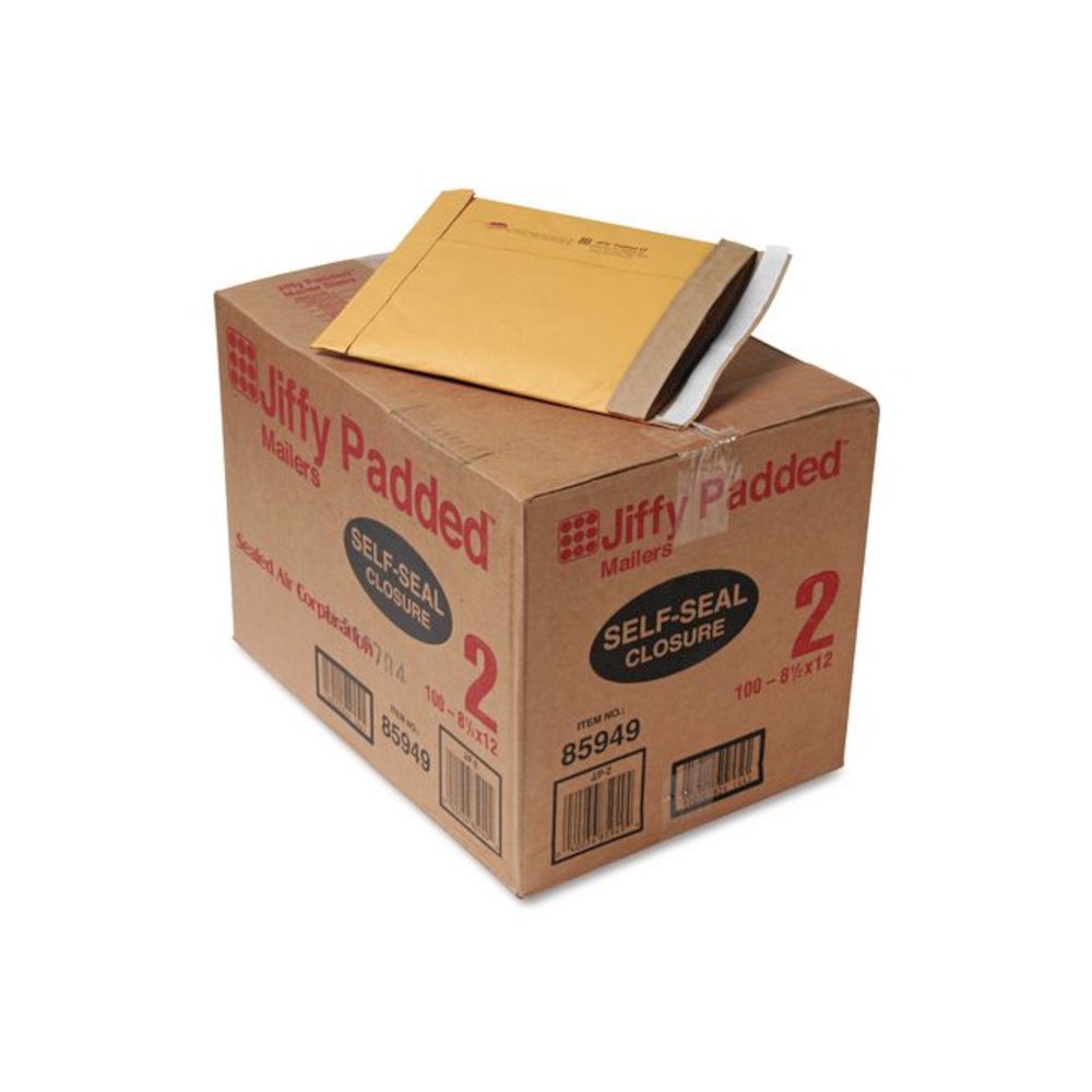 Jiffy Padded Mailer, #2, Paper Padding, Self-Adhesive Closure, 8.5 x 12, Natural Kraft, 100/Carton. Picture 1