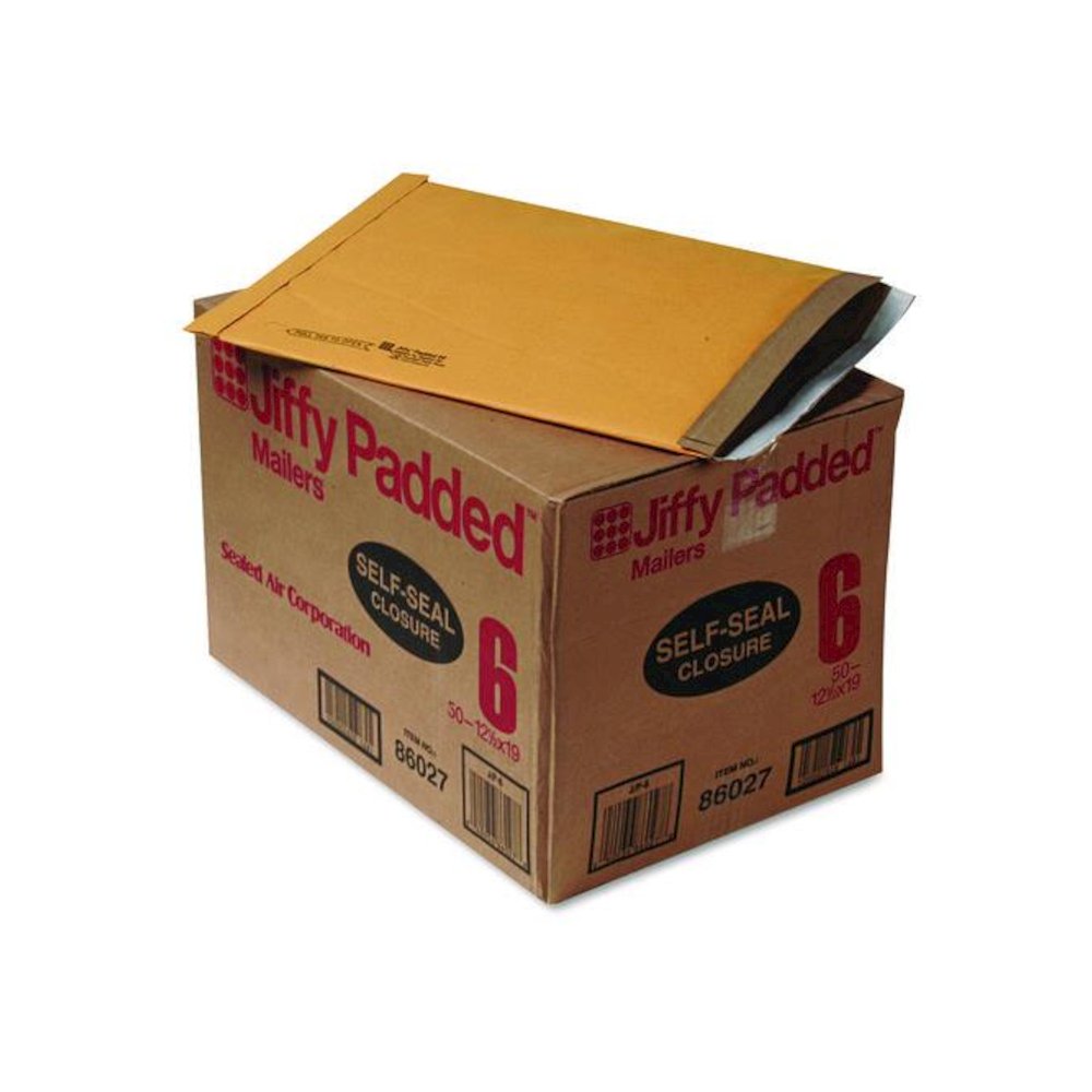 Jiffy Padded Mailer, #6, Paper Padding, Self-Adhesive Closure, 12.5 x 19, Natural Kraft, 50/Carton. Picture 1