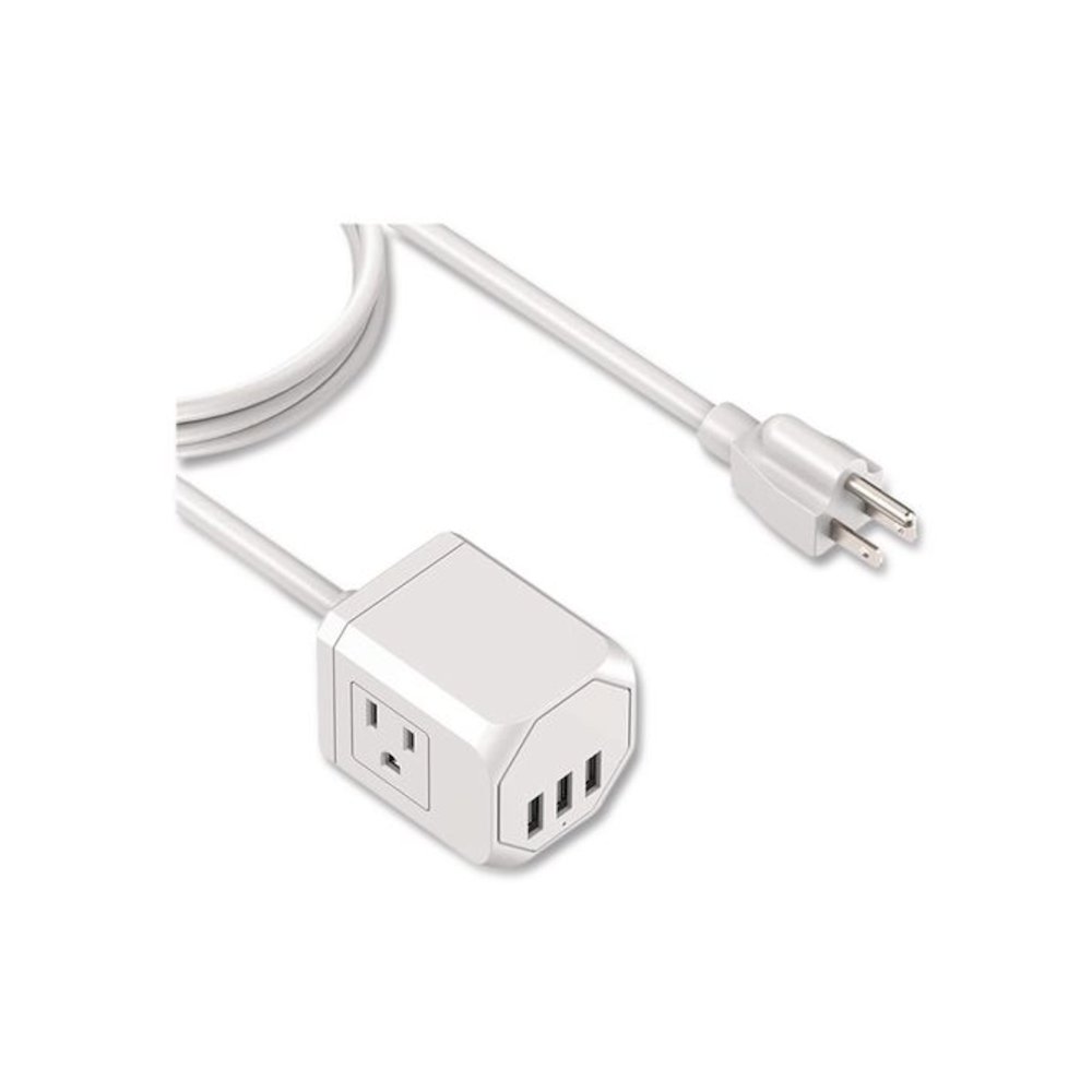 3-Outlet 3-USB Port Surge Protector, 3 AC Outlets/3 USB Ports, 5 ft Cord, White. Picture 1
