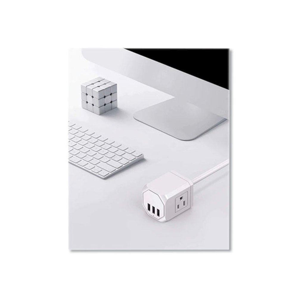 3-Outlet 3-USB Port Surge Protector, 3 AC Outlets/3 USB Ports, 5 ft Cord, White. Picture 2
