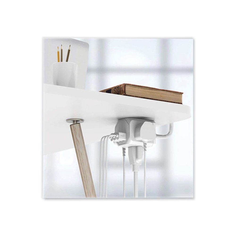 3-Outlet 3-USB Port Surge Protector, 3 AC Outlets/3 USB Ports, 5 ft Cord, White. Picture 3