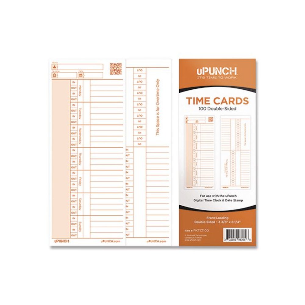 Time Clock Cards for PK1100 Time Clock, Two Sides, 3.38 x 8.25, 100/Pack. Picture 1