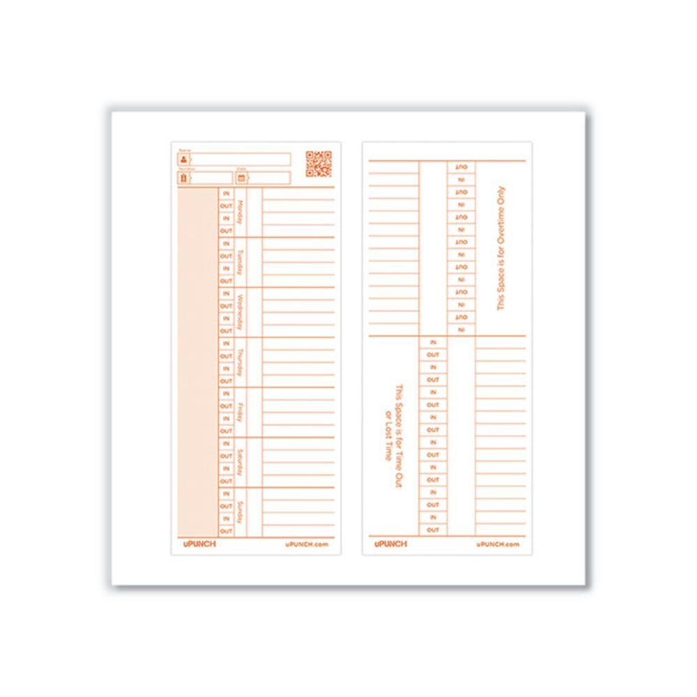 Time Clock Cards for PK1100 Time Clock, Two Sides, 3.38 x 8.25, 100/Pack. Picture 2
