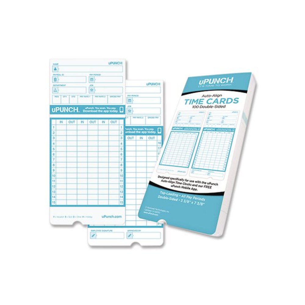 Pay-to-Punch Time Card for SB1200 Time Clock, Two Sides, 3.38 x 7.38, 100/Pack. Picture 1