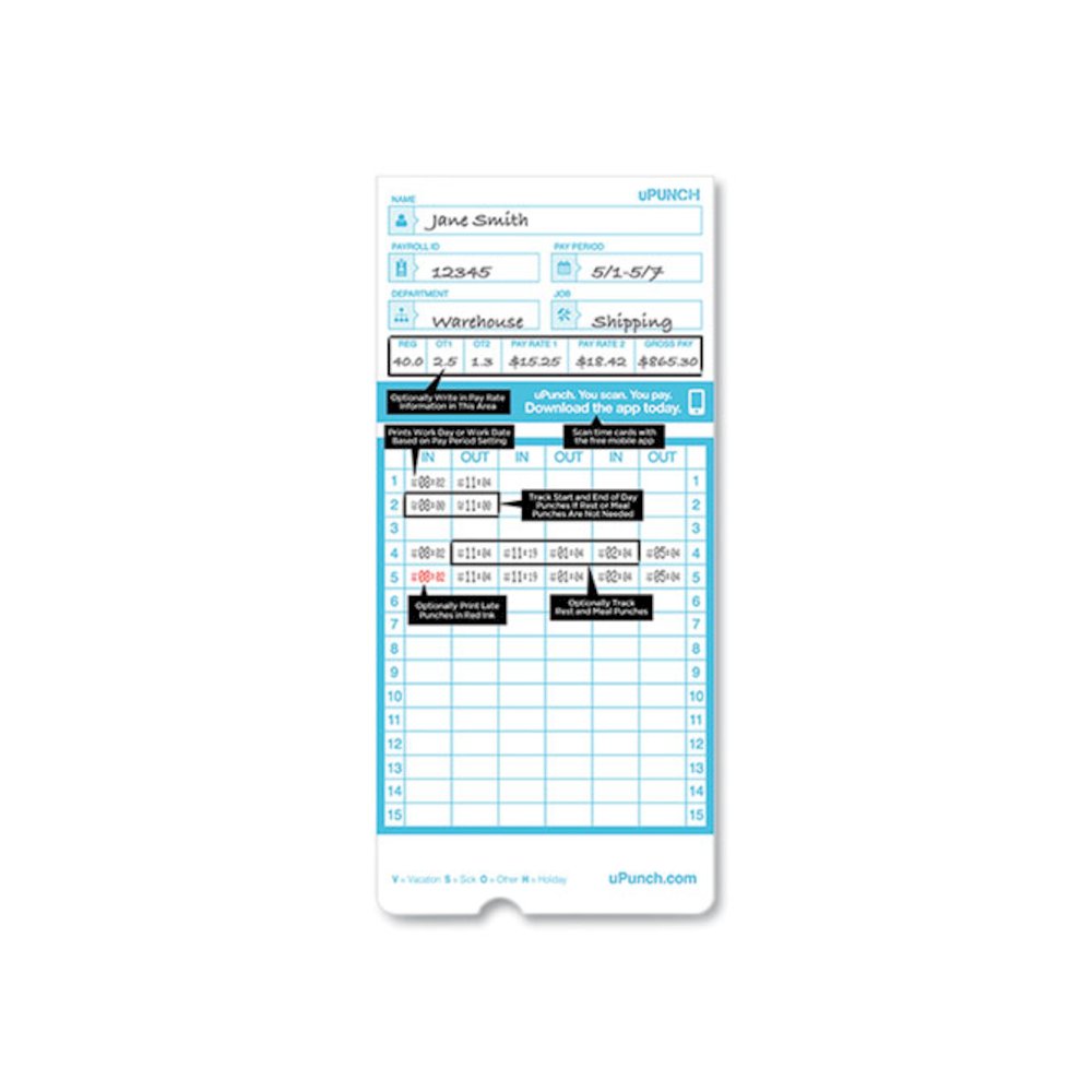 Pay-to-Punch Time Card for SB1200 Time Clock, Two Sides, 3.38 x 7.38, 100/Pack. Picture 3