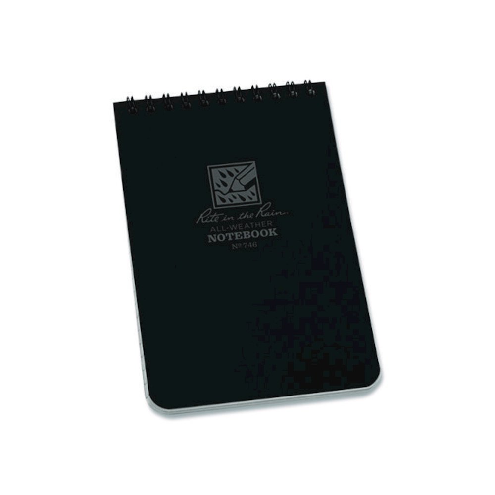 All-Weather Wire-O Notepad, Black Cover, Universal: Narrow Rule and Quadrille Rule (4 sq/in), (50) White 4 x 6 Sheets. Picture 1